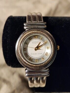 925 - Vintage Ecclissi Sterling Silver Round Face Bracelet Watch-Has New Battery